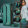 Etui CASEME do Samsung Galaxy S24 FE, RFID Leather Wallet, z paskiem na ramię, zielone