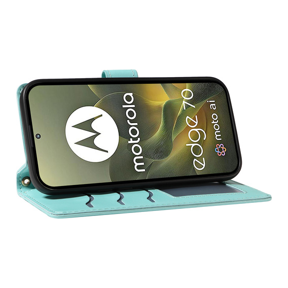 Etui z klapką do Motorola Edge 70, Rhombus Crossbody Leather, zielone