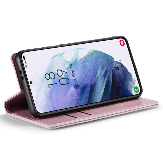 Etui z klapką CASEME do Samsung Galaxy S21, Waxy Textured, różowe