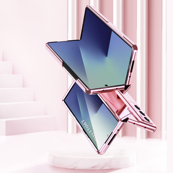 Etui z podstawką do Samsung Galaxy Z Fold7 5G, z ochroną zawiasu, szkłem i rysikiem - różowe