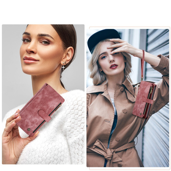 Etui CASEME do Samsung Galaxy A56 5G, Leather Wallet Cash and Card Slots, z paskiem, czerwone