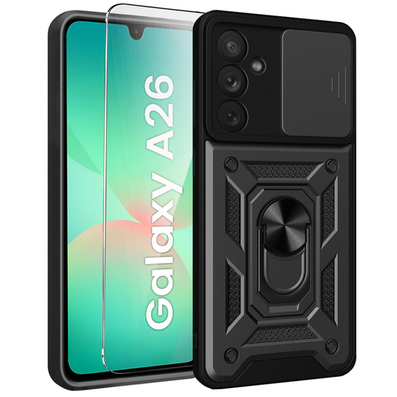 Etui pancerne do Samsung Galaxy A26, CamShield Slide, czarne + Szkło Hartowane 9H