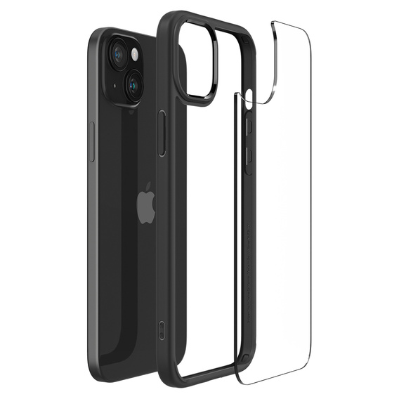 Etui Spigen do iPhone 15, Ultra Hybrid, Matowe, Czarne + Szkło