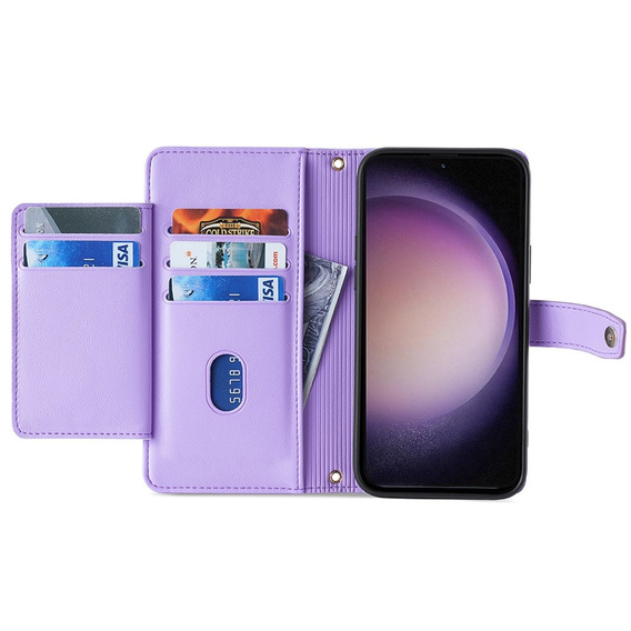 Etui z klapką do Samsung Galaxy A25 5G, Wallet Zipper Pocket, fioletowe