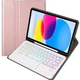Etui z podświetlaną klawiaturą bluetooth touchpad do iPad 11" 2025 A16 (11 gen.) / iPad 10.9" 2022 (10 gen.), różowe