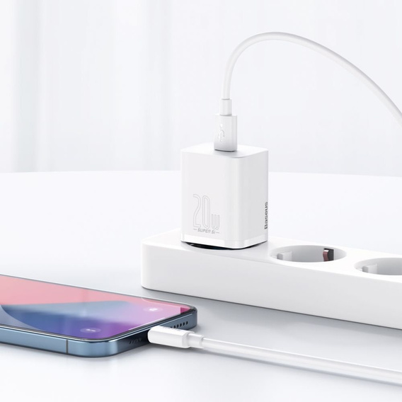 Baseus Super Si QUICK CHARGER PD20W Ładowarka + Kabel Lightning - White