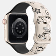 Pasek Silikonowy do Apple Watch 1/2/3/4/5/6/7/8/9/10/11/SE Ultra 1/2/3 42/44/45/46/49mm, Floral, Beżowy / Czarny