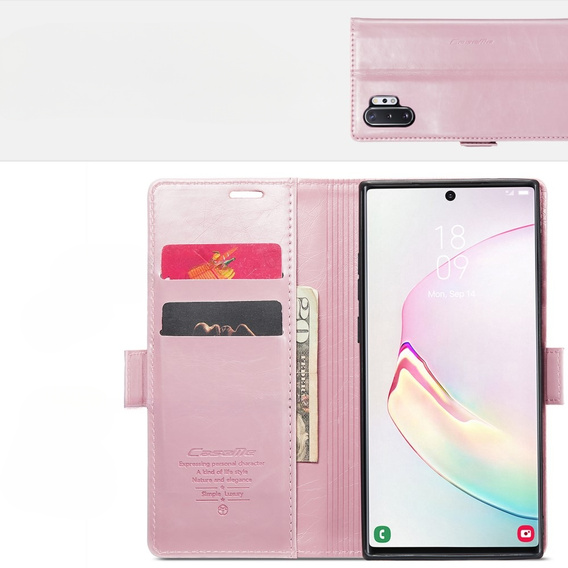 Etui z klapką CASEME do Samsung Galaxy Note 10 Plus, Waxy Textured, różowe