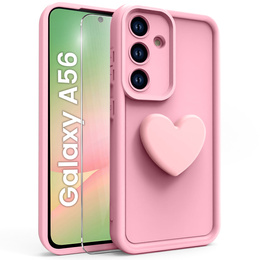 Etui do Samsung Galaxy A56 5G, Silicone Heart, różowe + Szkło hartowane 9H