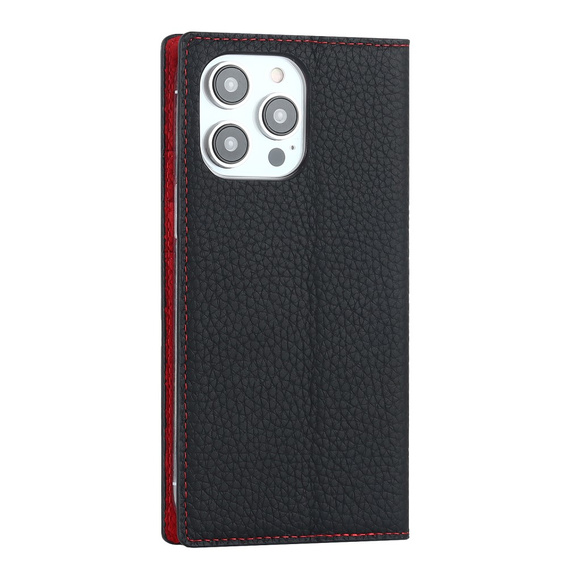 Etui z klapką do iPhone 15 Pro, Litchi Skin Grain, czarne