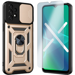 Zestaw Etui pancerne do Samsung Galaxy A33 5G, Nox Camera Slide, złote + Szkło