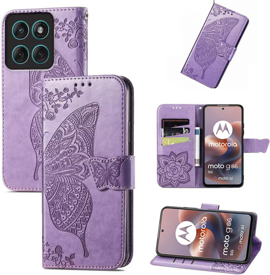 Etui z klapką do Motorola Moto G86 5G, Butterfly, fioletowe