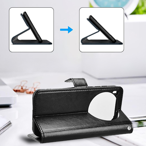 Etui z klapką do Vivo X300 Pro, Crazy Horse Wallet, czarne