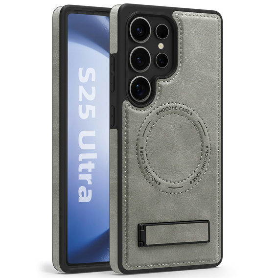 Etui skórzane z podstawką do Samsung Galaxy S25 Ultra – kompatybilne z MagSafe, szare