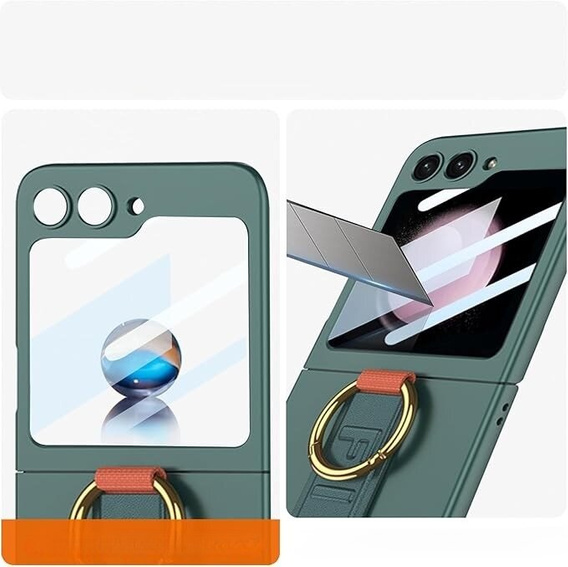 Etui GKK do Samsung Galaxy Z Flip7 FE / Z Flip6, Ring Holder, z paskiem, zielone