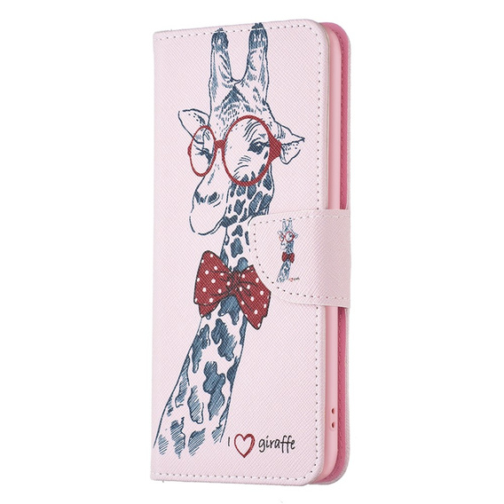 Etui z klapką do Motorola Moto G53 5G / G23 / G13, Wallet, Giraffe różowe