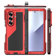Etui pancerne do Samsung Galaxy Z Fold7 5G, aluminiowe, z podstawką i miejscem na rysik, czerwone