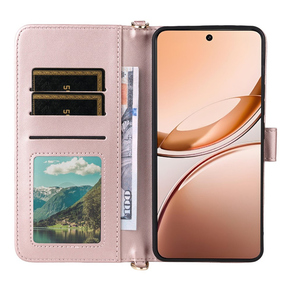 Etui portfelowe z paskiem na ramię do Vivo V50 Lite 5G – Różowe rose gold