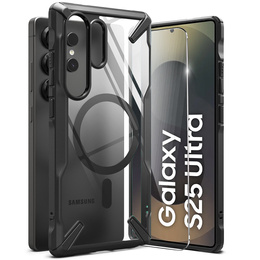 Etui Ringke do Samsung Galaxy S25 Ultra, Fusion MagSafe, Czarne\Przezroczyste + Szkło Hartowane 9H