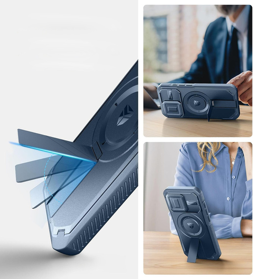 Etui Dexnor MagSafe do iPhone 16 Pro magnetyczne z przesuwaną osłoną aparatu – niebieskie