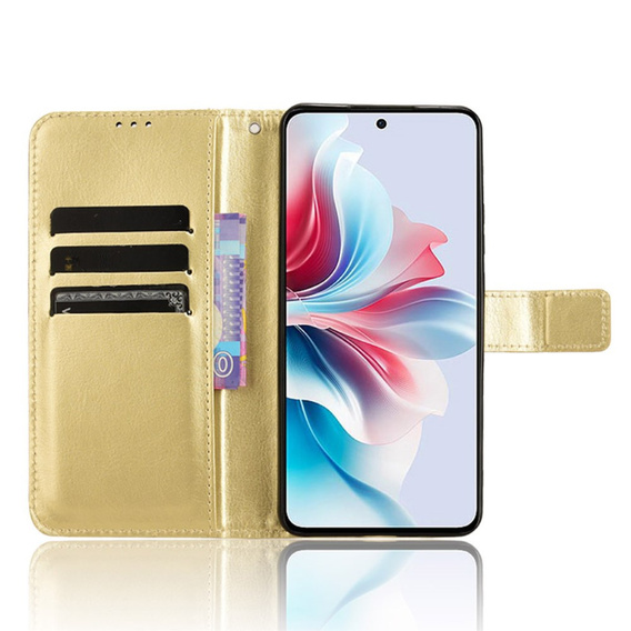 Etui z klapką do Oppo Reno 11F 5G, Crazy Horse Wallet, złote