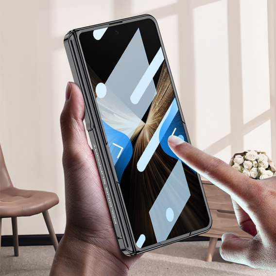 Etui GKK do Honor Magic V5 5G, z podstawką i wbudowanym szkłem, czarne