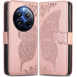 Etui z klapką do Realme 12 Pro 5G / 12 Pro+ 5G, Butterfly, różowe rose gold