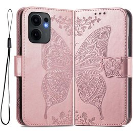 Etui z klapką do Oppo Reno 13F / Oppo Reno 13FS, Butterfly, różowe rose gold