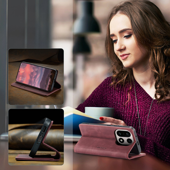 Etui CASEME do OnePlus 15, Leather Wallet Case, bordowe