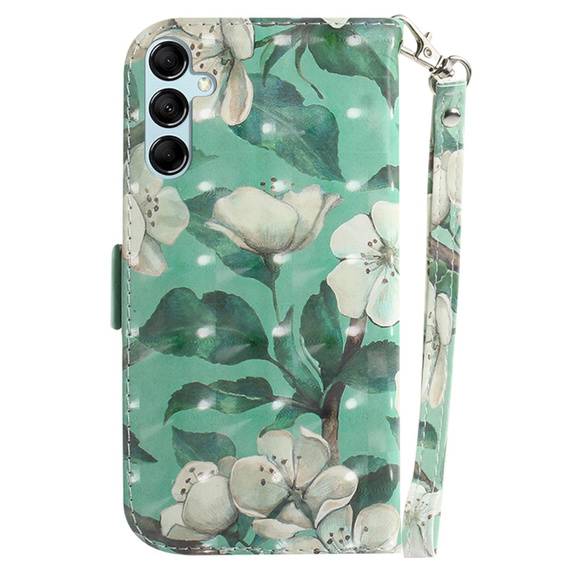 Etui z klapką do Samsung Galaxy A15, Wallet, Flowers, zielone + szkło 9H