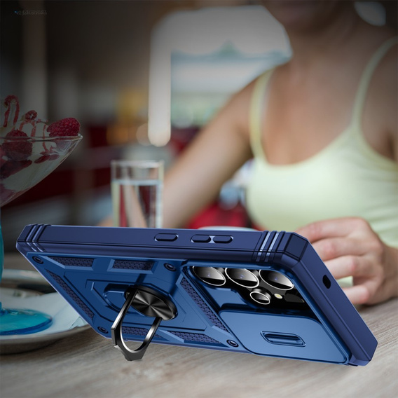 Etui do Samsung Galaxy S25 Ultra, KickStand Camera Lens, niebieskie