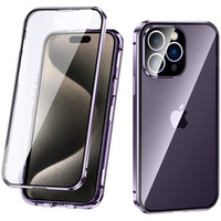 Etui do iPhone 15 Pro Max, Magnetic Dual Glass, fioletowe