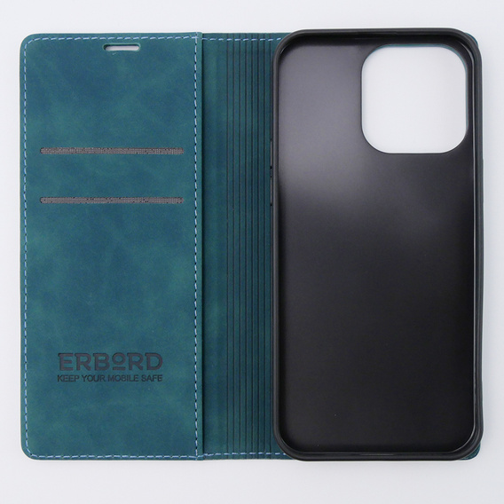 Etui do iPhone 15 Pro, ERBORD Vintage portfel z klapką, niebieskie