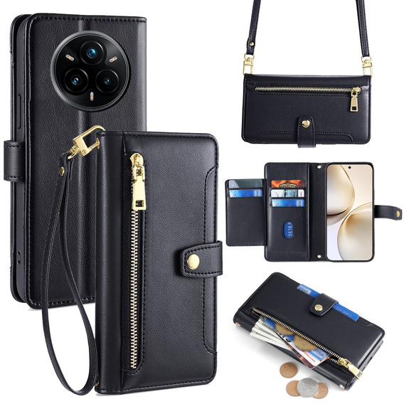 Etui z klapką do Realme 14 Pro+ 5G, Wallet Zipper Pocket, czarne