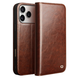 Etui ze skóry z klapką do iPhone 17 Pro Max, QIALINO Genuine Cow Leather – brązowe