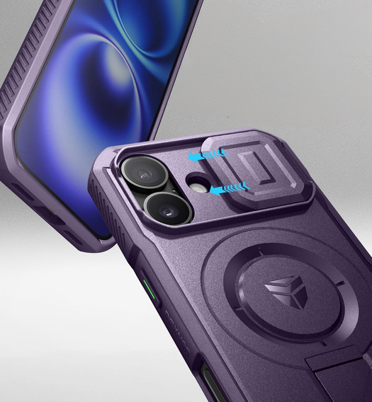 Etui Dexnor MagSafe do iPhone 16 magnetyczne z przesuwaną osłoną aparatu – fioletowe