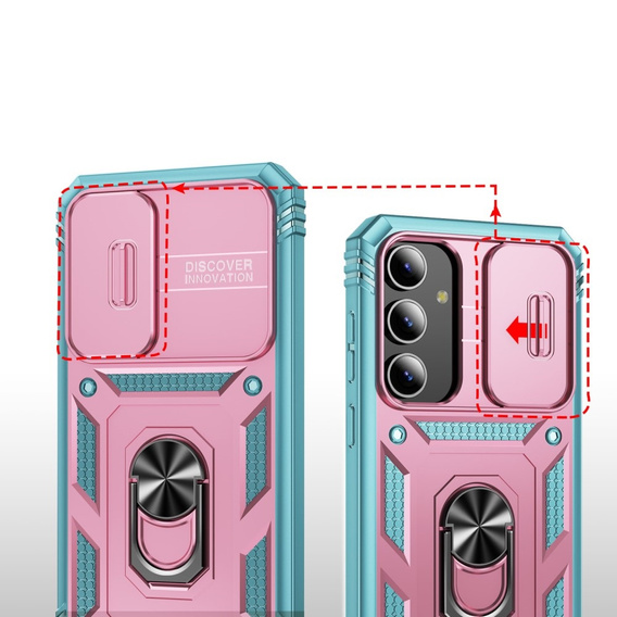 Etui pancerne do Samsung Galaxy S24, CamShield Slide, zielone / różowe