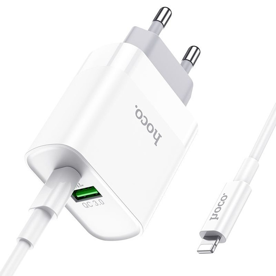 HOCO C80A Ładowarka Sieciowa PD 20W QC3.0 + Kabel USB-C - Lightning 1m, White