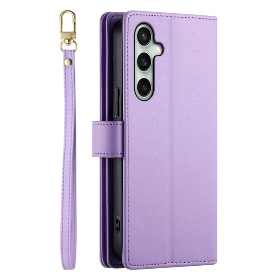 Etui z klapką do Samsung Galaxy S24 FE, Wallet Zipper Pocket, fioletowe