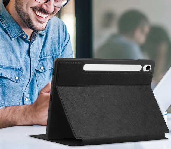 Etui skórzane do Samsung Galaxy Tab S10 Lite / S10 FE / S9 FE, z funkcją usypiania i budzenia – czarne