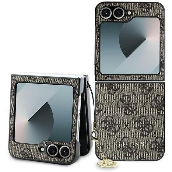 Etui GUESS do Samsung Galaxy Z Flip7 FE / Z Flip6, 4G Charms Collection Hardcase, brązowe