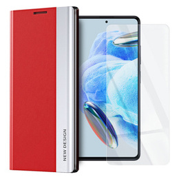 Zestaw Etui Side Magnetic do Xiaomi Poco X5 Pro 5G / Redmi Note 12 Pro, Czerwone + Szkło