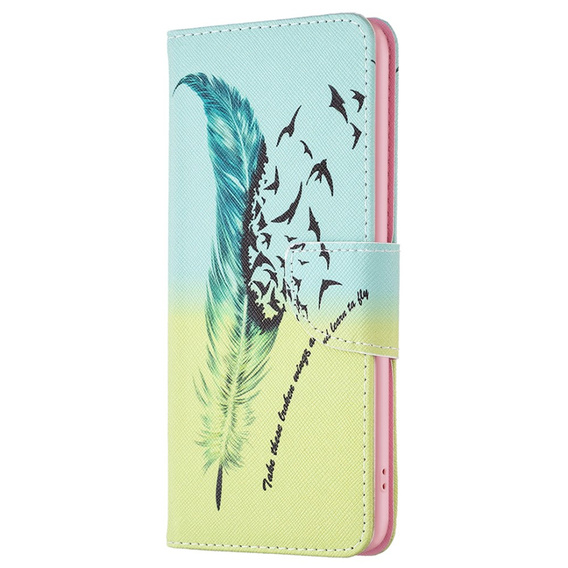 Etui z klapką do Xiaomi 13T / 13T Pro, Wallet, Feather niebieskie / żółte