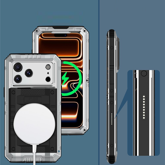 Etui Wodoodporne IP68 do iPhone 17 Pro Max, srebrne
