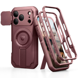 Etui Dexnor do iPhone 17 Pro Max z osłoną kamery i podstawką, do MagSafe - czerwone (Dwie ramki)