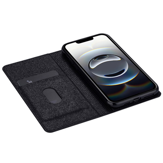 Etui z klapką do iPhone 16E, Card Slot Glittery, czarne