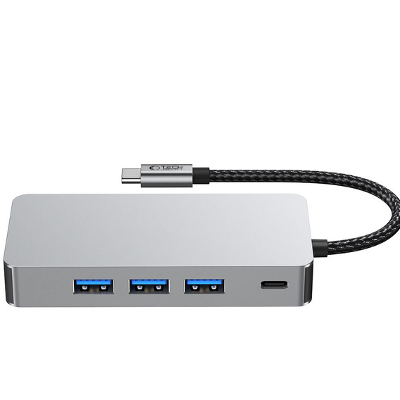 Tech-Protect HB05 Hub Adapter 9 w 1 TYPE-C + USB2.0 + USB3.0 + HDMI 4K 60HZ + SD/TF + PD100W + RJ45, Szary