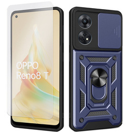 Zestaw  Etui pancerne do Oppo Reno8 T, Nox Camera Slide, niebieskie + Szkło