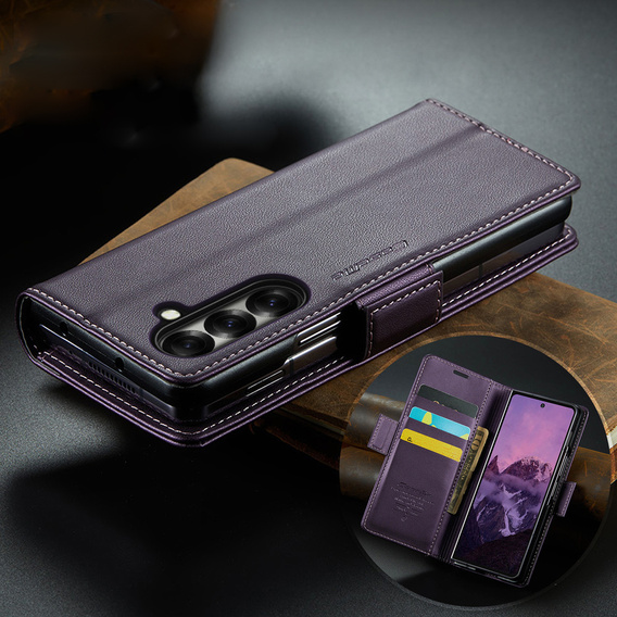 Etui z klapką CASEME do Samsung Galaxy Z Fold7 5G Litchi Wallet – fioletowe