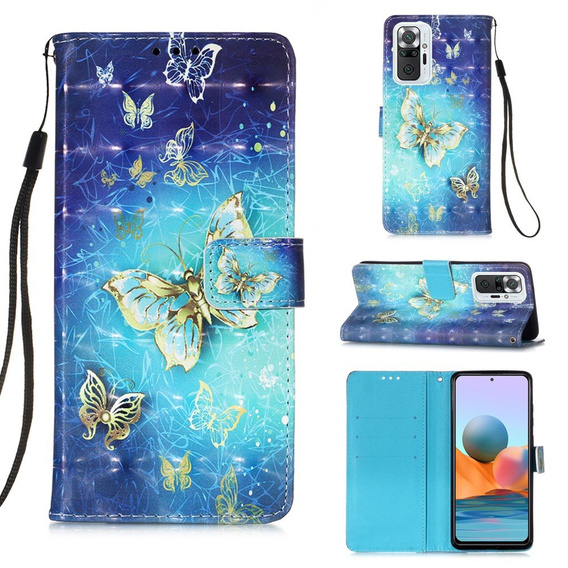 Etui Wallet do Xiaomi Redmi Note 10 Pro, Light Spots Decor, Gold Butterflies